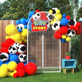 HOUSE OF PARTY Cow Balloons Garland - 110 Pcs | Western Cow Print Blue Red & Tan Balloons with Cow Foil Balloon for Decoration | Cowboy Baby Farm Theme Decor