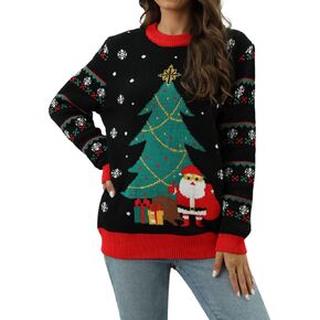 Women's Ugly Christmas Sweaters Warm Knitted Christmas Sweaters Crew Neck Holiday Pullovers Funny Xmas Tops