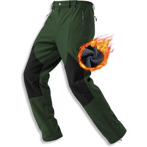 Snow Pants Men Ski Waterproof Pants Softshell Snowboard Pants Outdoor Hiking Fleece Lined Zipper Bottom Leg