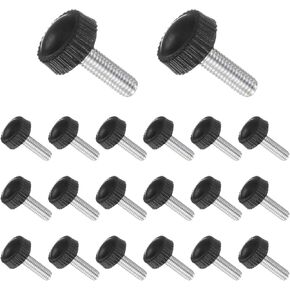 Thumb Screw Knurled Knobs, M5 x 16mm Male Thread, Black Round Head Clamping Screw Threaded Stud Hand Knobs Grip, (Applications: for Machinery Lathes), 20-Pieces
