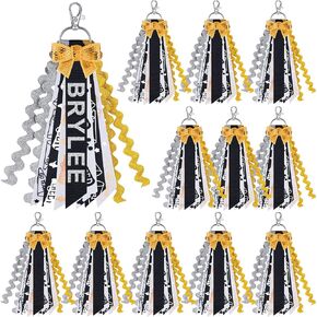 12 Pcs Cheer Keychain Bulk Cheerleading Bag Tag Cheer Ribbon Name Backpack Tags DIY Cheer Accessories Team Gift