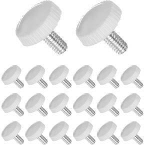Thumb Screw Knurled Knobs, M4 x 8mm Male Thread, White Round Head Clamping Screw Threaded Stud Hand Knobs Grip, (Applications: for Machinery Lathes), 20-Pieces