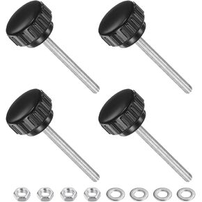 Thumb Screw Knurled Knobs Set, M5 x 50mm Male Thread 25mm Head, Clamping Screw Threaded Stud Hand Knobs Grip Kit with Nuts Washers, (Applications: for Machinery Lathes), 4-Set