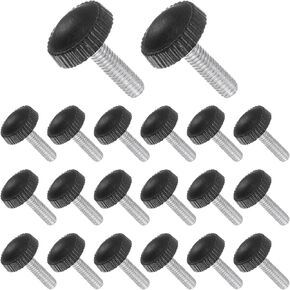 Thumb Screw Knurled Knobs, M4 x 18mm Male Thread, Black Round Head Clamping Screw Threaded Stud Hand Knobs Grip, (Applications: for Machinery Lathes), 20-Pieces