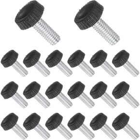 Thumb Screw Knurled Knobs, M6 x 16mm Male Thread, Black Round Head Clamping Screw Threaded Stud Hand Knobs Grip, (Applications: for Machinery Lathes), 20-Pieces