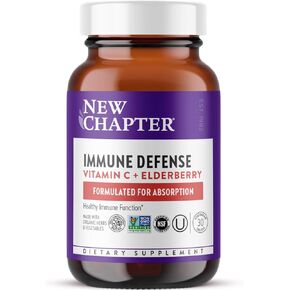 New Chapter® Vitamin C Immune Defense Supplement + Elderberry – Excellent Source of Vitamin C, One Daily Tablet for Healthy Immune Support, Made with Organic Herbs, Non-GMO, Gluten Free, 30 ct