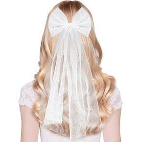 Bridal Veil Bow Pearl Wedding Veil Bachelorette Veil Tulle Bow Veil Bachelorette Party Decorations Bride To Be Gift