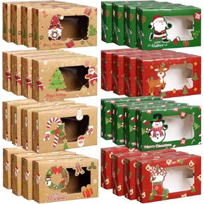 32 Pcs Christmas Cookie Boxes with Window Xmas Bakery Pastry Boxes 8 Designs Food Packaging Containers for Gift Giving Bakery Christmas Treat Boxes, Candy and Cookie