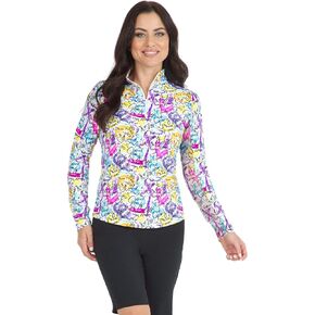 IBKUL Women’s Sun Protective UPF50+ Icefil Cooling Angle Print Long Sleeve Mock Neck Top – 10765