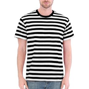 Funny World Men's Casual Cotton Striped T-Shirts Short Sleeve Crewneck Basic Tee