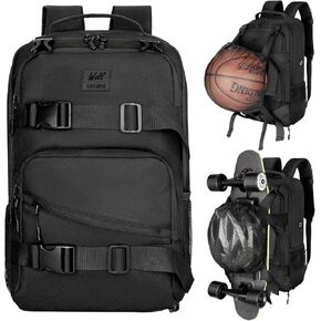 WOLT Skateboard Backpack, 15.6 Inch Laptop Backpack for Men Women, Sports Backpack with Ball Holder