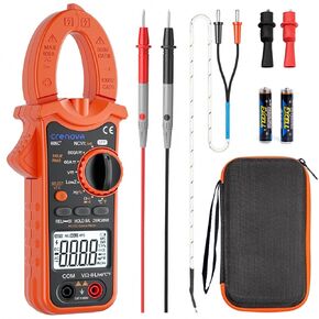 Crenova Digital Clamp Meter, TRMS Clamp Multimeter, 6000 Counts Amp Tester for AC/DC Current/Voltage, Resistance, Capacitance, Frequency, Duty Cycle, Temperature Continuity, Diode, NCV, Live Wire Test