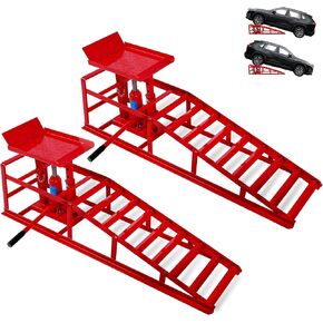 Rovibek 2 Pack Hydraulic Car Ramps 5t 10000lbs, Car Lift Service Ramps, Heavy Duty Steel Car Lift Ramp Height 11.6"-16.5", Car Ramps High Lift, Auto Ramps for Changing Oil for Maintenance, Red