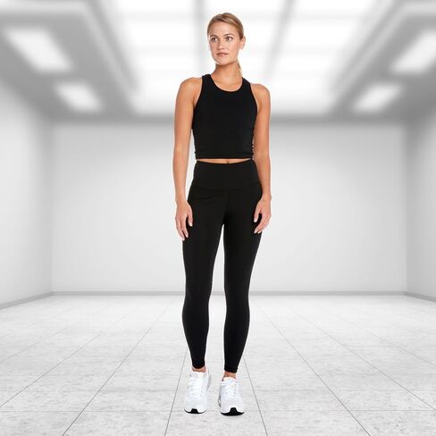 سروال يوجا سميك عالي الخصر للنساء - تحكم في البطن 25 بنطال للتمرين بدرزة داخلية، ناعم زبداني مع جيب للخصر in Kuwait