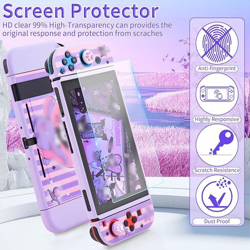 موضوع أساسي لحقيبة حمل Kuromi لجهاز Switch OLED، مجموعة ملحقات أرجوانية مقاومة للصدمات مع غطاء لطيف للسفر OLED، غلاف حماية صلب من البولي كربونات، واقي شاشة، حزام كتف وغطاءين للإبهام in Kuwait