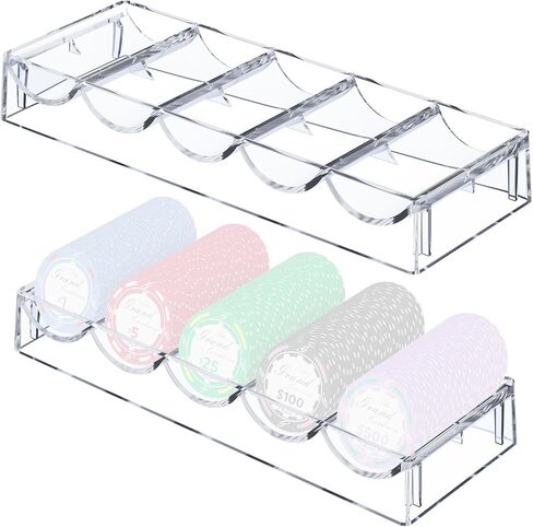 Cosmos 2 Pcs Poker Chip Holder Acrylic Poker Chip Tray Rack Chips Storage Display Case, Each Holds 100 Chips, Poker Table Dealer Chips Tray for Home Party Club in Saudi Arabia