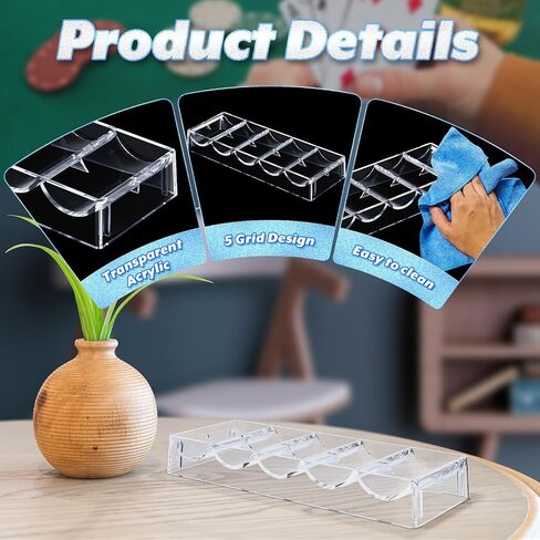 Cosmos 2 Pcs Poker Chip Holder Acrylic Poker Chip Tray Rack Chips Storage Display Case, Each Holds 100 Chips, Poker Table Dealer Chips Tray for Home Party Club in Saudi Arabia