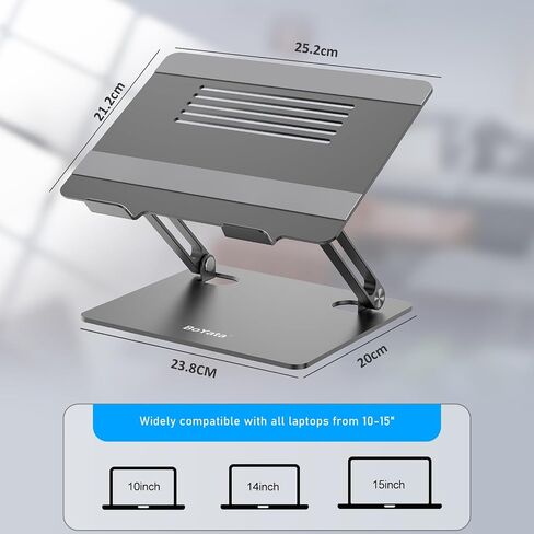 BoYata Laptop Stand, Adjustable Aluminum Riser for 15-Inch Laptops, Silver in Kuwait