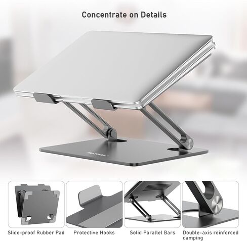 BoYata Laptop Stand, Adjustable Aluminum Riser for 15-Inch Laptops, Silver in Kuwait