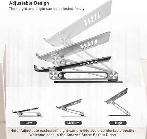BoYata Laptop Stand, Adjustable Aluminum Riser for 15-Inch Laptops, Silver in Kuwait