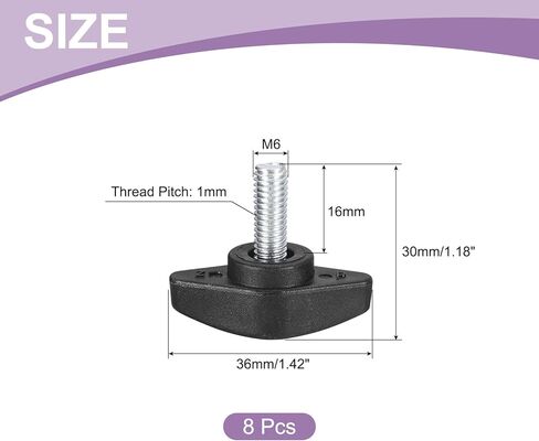 uxcell 8Pcs Tee Wing Knobs Thumb Screws, M6 x 14mm Clamping Screw Knob Male Thread Carbon Steel T Shaped Thumb Screws Handle 36mm Dia. for Hand Tightening Knob Replacement, Black in Saudi Arabia