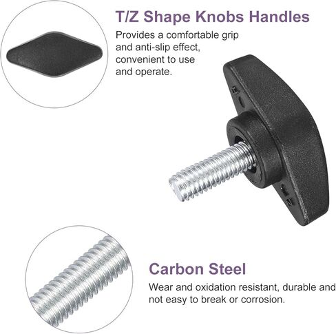 uxcell 8Pcs Tee Wing Knobs Thumb Screws, M6 x 14mm Clamping Screw Knob Male Thread Carbon Steel T Shaped Thumb Screws Handle 36mm Dia. for Hand Tightening Knob Replacement, Black in Saudi Arabia