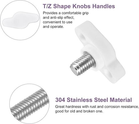 uxcell 4Pcs Tee Wing Knobs Thumb Screws, M6 x 8mm Clamping Screw Knob Male Thread 304 Stainless Steel T Shaped Thumb Screws Handle 27mm Dia. for Hand Tightening Knob Replacement, White in Saudi Arabia