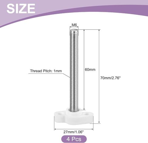 uxcell 4Pcs Tee Wing Knobs Thumb Screws, M6 x 8mm Clamping Screw Knob Male Thread 304 Stainless Steel T Shaped Thumb Screws Handle 27mm Dia. for Hand Tightening Knob Replacement, White in Saudi Arabia