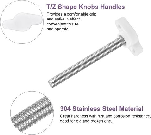 uxcell 4Pcs Tee Wing Knobs Thumb Screws, M6 x 8mm Clamping Screw Knob Male Thread 304 Stainless Steel T Shaped Thumb Screws Handle 27mm Dia. for Hand Tightening Knob Replacement, White in Saudi Arabia