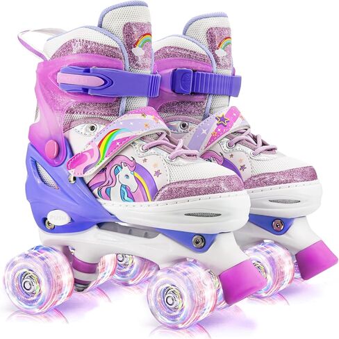 Roller Skates for Girls Boys Kids,4 Size Adjustable with Light Up Wheels Beginner Skates Small in Saudi Arabia