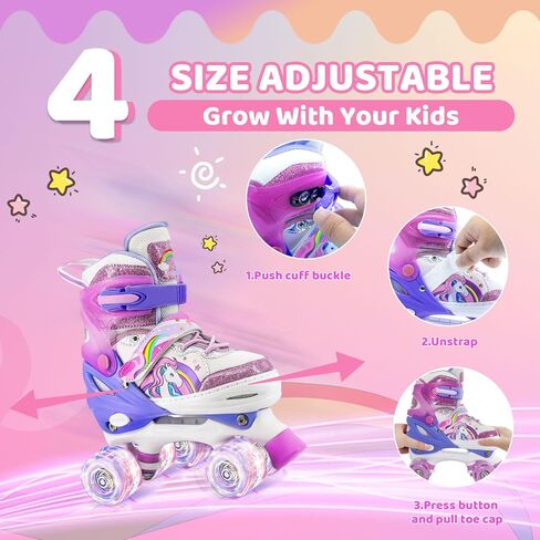 Roller Skates for Girls Boys Kids,4 Size Adjustable with Light Up Wheels Beginner Skates Small in Saudi Arabia