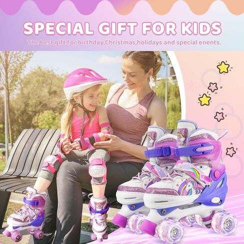 Roller Skates for Girls Boys Kids,4 Size Adjustable with Light Up Wheels Beginner Skates Small in Saudi Arabia