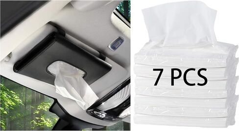 Car Tissue Holder with 7 Refill, Car Tissues Box, Car Napkin Case, Car Tissue Paper Refill for Car, Leather Tissue Dispenser for Car Visor Beige in Saudi Arabia