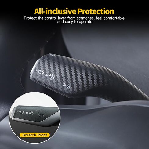 HSB Car Gear Shift Lever Covers Compatible for Tesla Model 3 Y, Carbon Fiber Pattern Steering Lever Covers, Car Column Shift Knob Protection Cover, ABS Plastic in Saudi Arabia