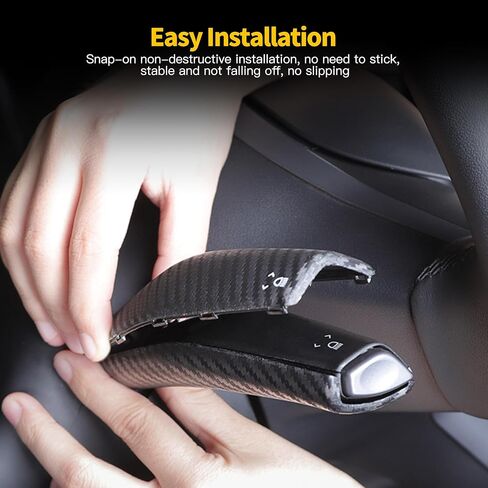 HSB Car Gear Shift Lever Covers Compatible for Tesla Model 3 Y, Carbon Fiber Pattern Steering Lever Covers, Car Column Shift Knob Protection Cover, ABS Plastic in Saudi Arabia