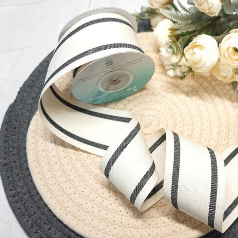 CT CRAFT LLC Ivory Cotton Red Stripes Ribbon 3/8" x 10 Yards for Home Décor Gift Present Wrapping DIY Crafts Birthday Wedding Bouquet Christmas in Kuwait