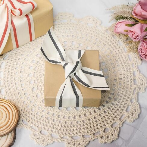 CT CRAFT LLC Ivory Cotton Red Stripes Ribbon 3/8" x 10 Yards for Home Décor Gift Present Wrapping DIY Crafts Birthday Wedding Bouquet Christmas in Kuwait