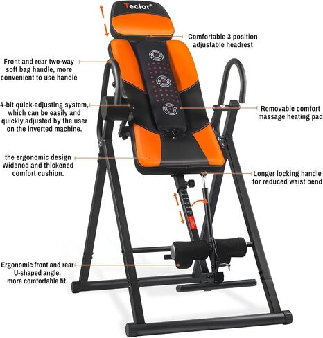 طاولة انعكاس متقدمة للتدريب على القوة للحرارة والتدليك لتخفيف آلام الظهر، طاولة انعكاس شديدة التحمل بسعة 350 رطل مع مسند ظهر أوسع وسميك، برتقالي/أسود in Kuwait