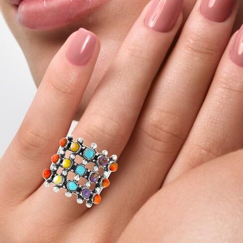 خاتم فيروزي من الفضة الإسترليني 925 بأحجار كريمة أصلية مقاس 6 إلى 11 in Kuwait