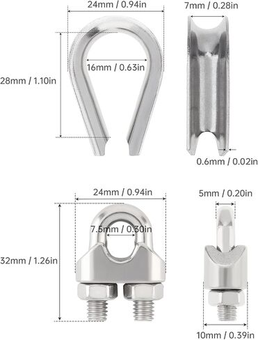 10pcs 1/4 Inch Cable Clamps,10pcs M6 Stainless Steel Wire Rope Thimbles, M6 Wire Rope Clip U Bolt Saddle Fastener Cable Thimbles Rigging for 1/4" Diameter 6mm Steel Wire Rope in Saudi Arabia