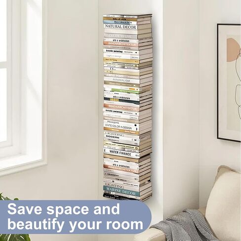 Invisible Floating Bookshelf for Wall, 4 Tier Vertical Spine Bookshelves for Wall, Heavy-Duty Metal Vertical Bookshelf for Home Office, Floating Bookshelf Vertical 2 Pack White in Saudi Arabia