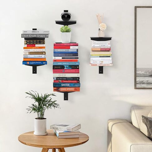 Invisible Floating Bookshelf for Wall, 4 Tier Vertical Spine Bookshelves for Wall, Heavy-Duty Metal Vertical Bookshelf for Home Office, Floating Bookshelf Vertical 2 Pack White in Saudi Arabia