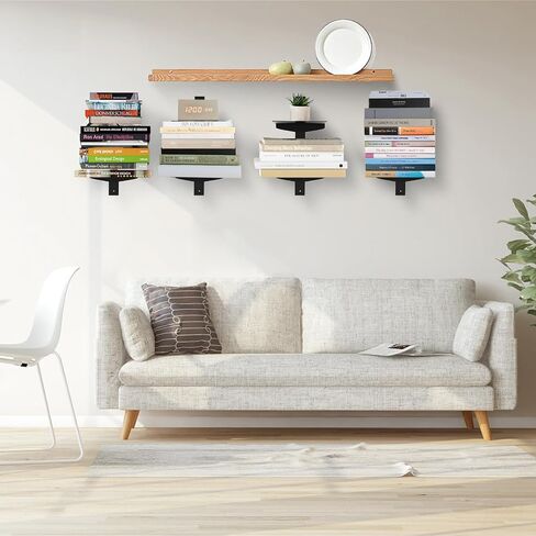 Invisible Floating Bookshelf for Wall, 4 Tier Vertical Spine Bookshelves for Wall, Heavy-Duty Metal Vertical Bookshelf for Home Office, Floating Bookshelf Vertical 2 Pack White in Saudi Arabia