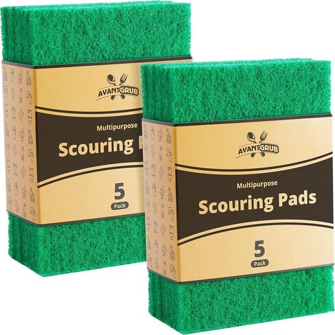 Green Sustainable 10 Pack Cleaning Scour Pads by Avant Grub. Powerful Stain Remover for Cookware. Easily Remove Grease and Residues. Eco-Friendly Solution for Kitchen Cleaning. in Saudi Arabia