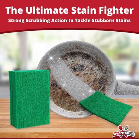 Green Sustainable 10 Pack Cleaning Scour Pads by Avant Grub. Powerful Stain Remover for Cookware. Easily Remove Grease and Residues. Eco-Friendly Solution for Kitchen Cleaning. in Saudi Arabia
