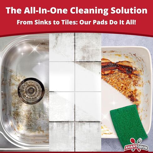 Green Sustainable 10 Pack Cleaning Scour Pads by Avant Grub. Powerful Stain Remover for Cookware. Easily Remove Grease and Residues. Eco-Friendly Solution for Kitchen Cleaning. in Saudi Arabia
