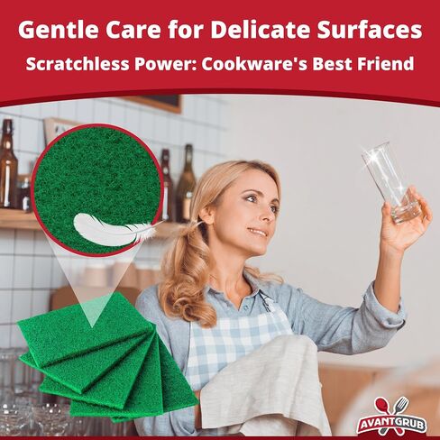 Green Sustainable 10 Pack Cleaning Scour Pads by Avant Grub. Powerful Stain Remover for Cookware. Easily Remove Grease and Residues. Eco-Friendly Solution for Kitchen Cleaning. in Saudi Arabia