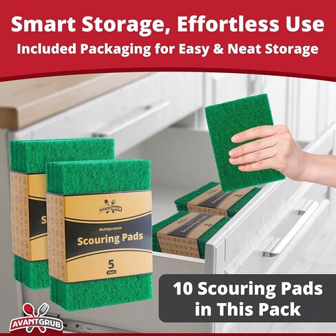 Green Sustainable 10 Pack Cleaning Scour Pads by Avant Grub. Powerful Stain Remover for Cookware. Easily Remove Grease and Residues. Eco-Friendly Solution for Kitchen Cleaning. in Saudi Arabia