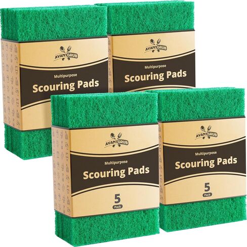 Green Sustainable 10 Pack Cleaning Scour Pads by Avant Grub. Powerful Stain Remover for Cookware. Easily Remove Grease and Residues. Eco-Friendly Solution for Kitchen Cleaning. in Saudi Arabia
