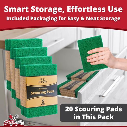 Green Sustainable 10 Pack Cleaning Scour Pads by Avant Grub. Powerful Stain Remover for Cookware. Easily Remove Grease and Residues. Eco-Friendly Solution for Kitchen Cleaning. in Saudi Arabia